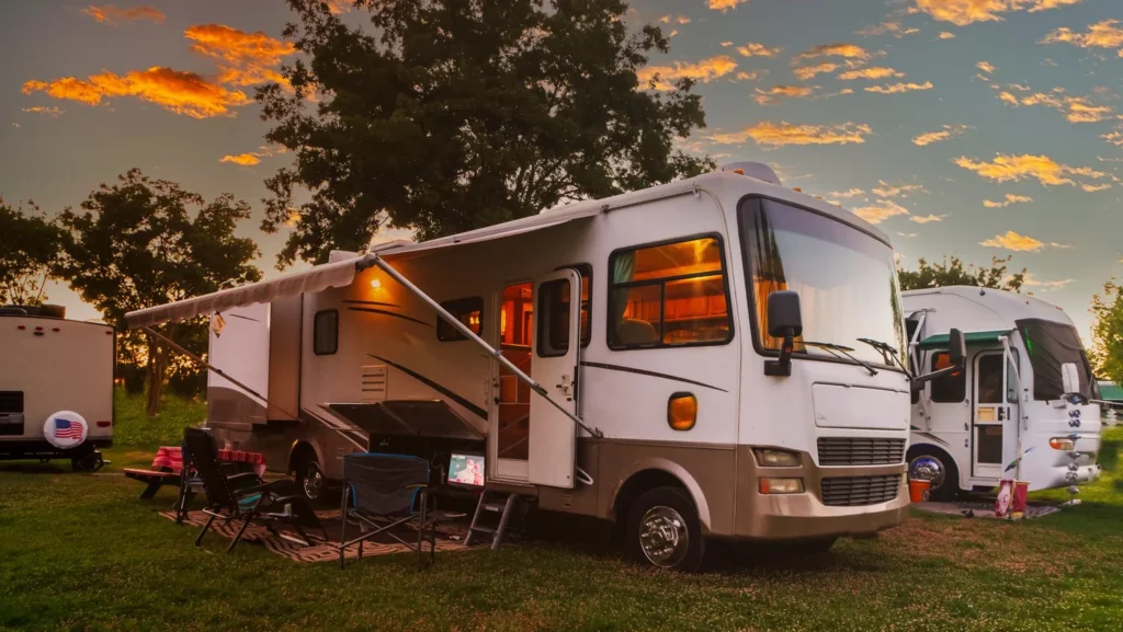 RV motorhome parked at a campground