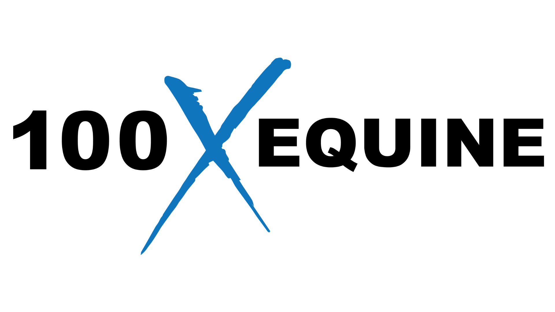 100X Equine logo in black with a blue brushstroke forming the letter X