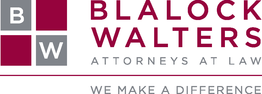 Blalock Walters Attorneys at Law logo with maroon and grey monogram blocks