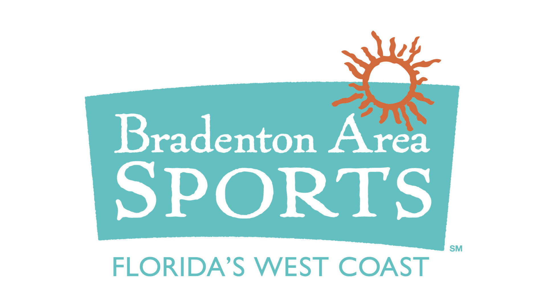 Bradenton Area Sports logo in white on teal with an orange sun and coastal line