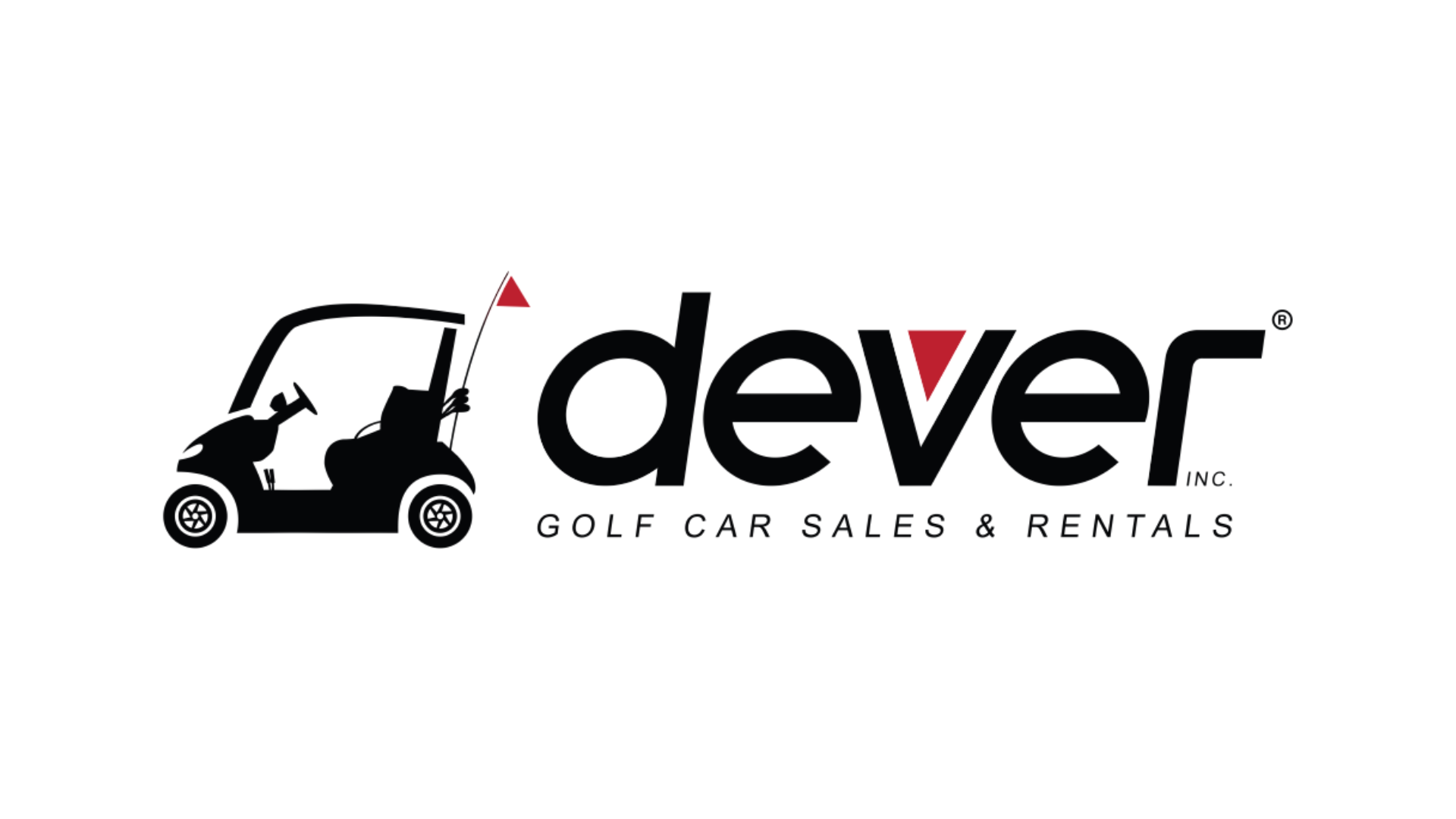 Dever logo with a black golf car icon and a golf car sales and rentals line