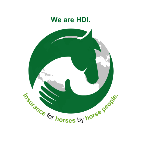Green HDI logo with a horse head, globe and hand plus an insurance tagline