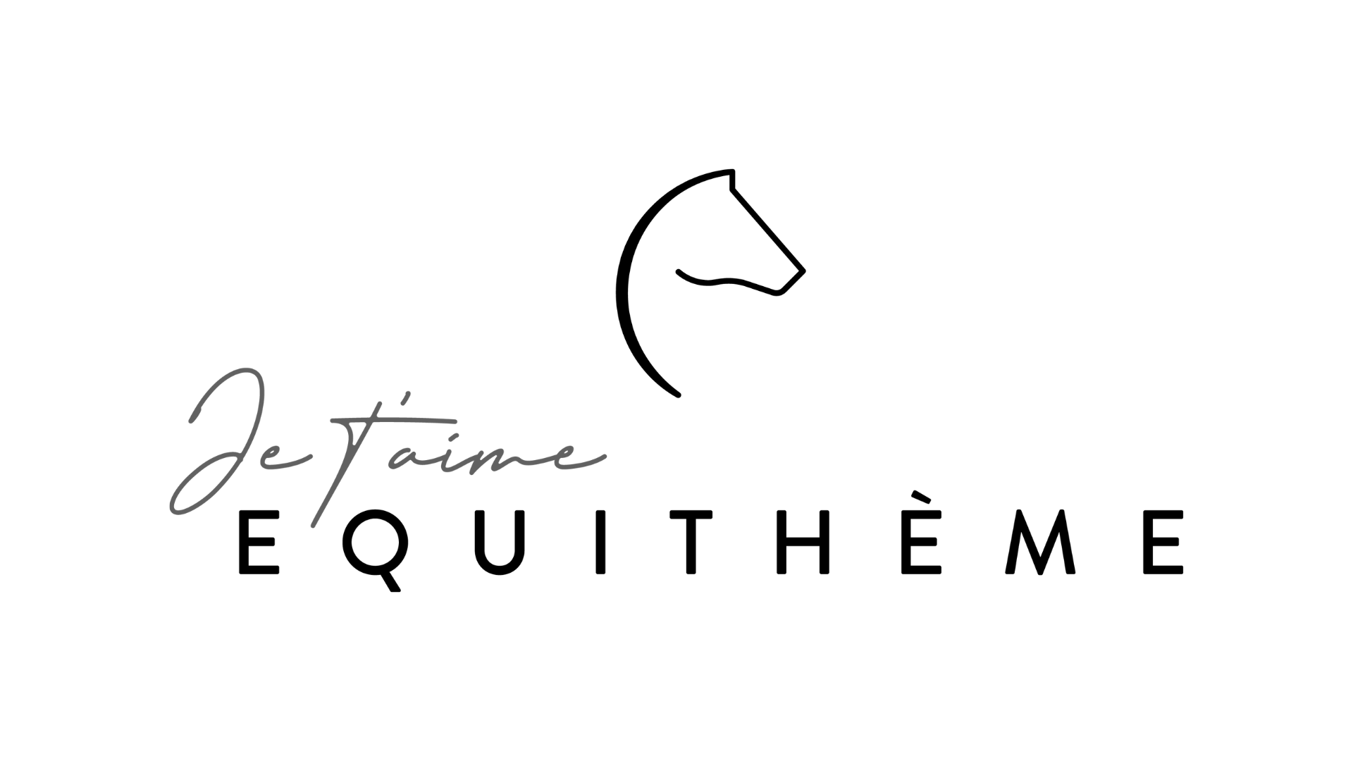 Equitheme logo with a single-line horse head drawing above the Je t'aime script