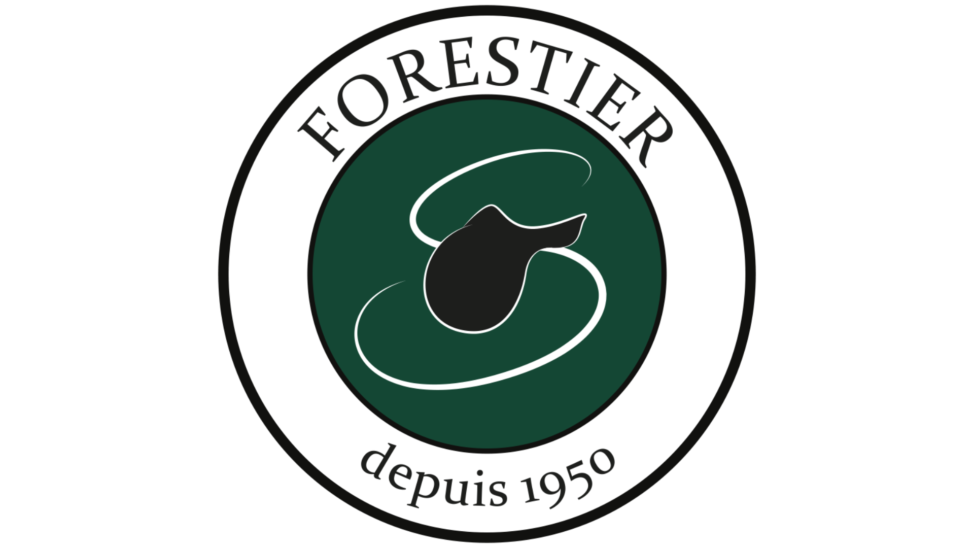 Forestier circular logo with a black saddle on a dark green roundel