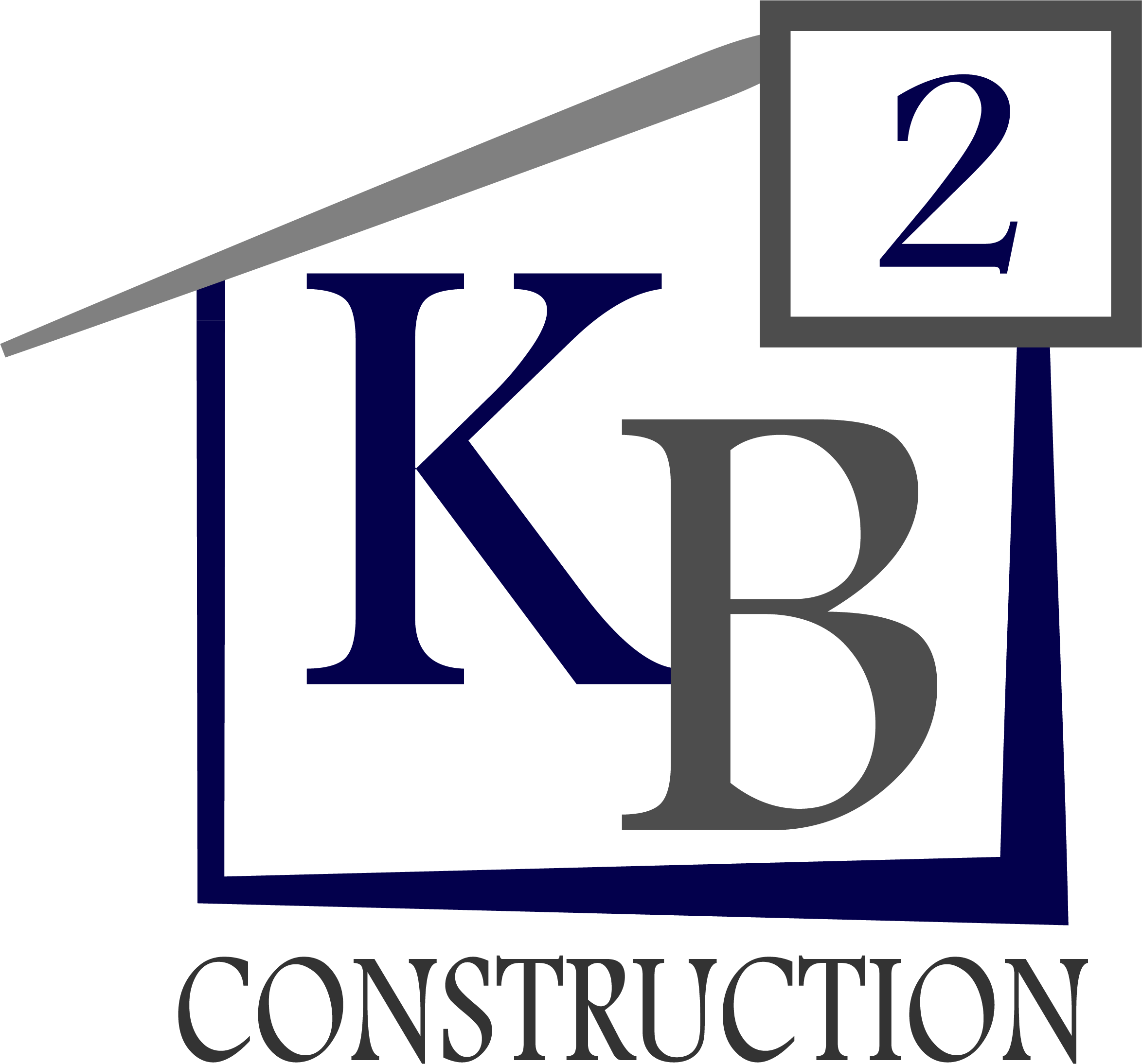 KB2 Construction logo with navy and grey initials inside a house outline