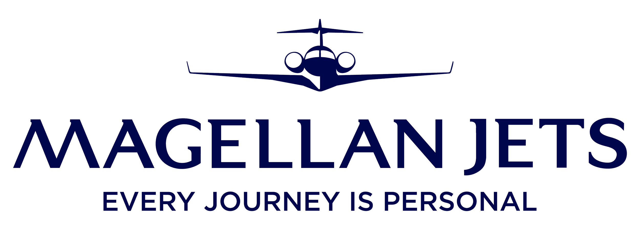 Magellan Jets logo in navy with a jet icon and the tagline Every Journey Is Personal