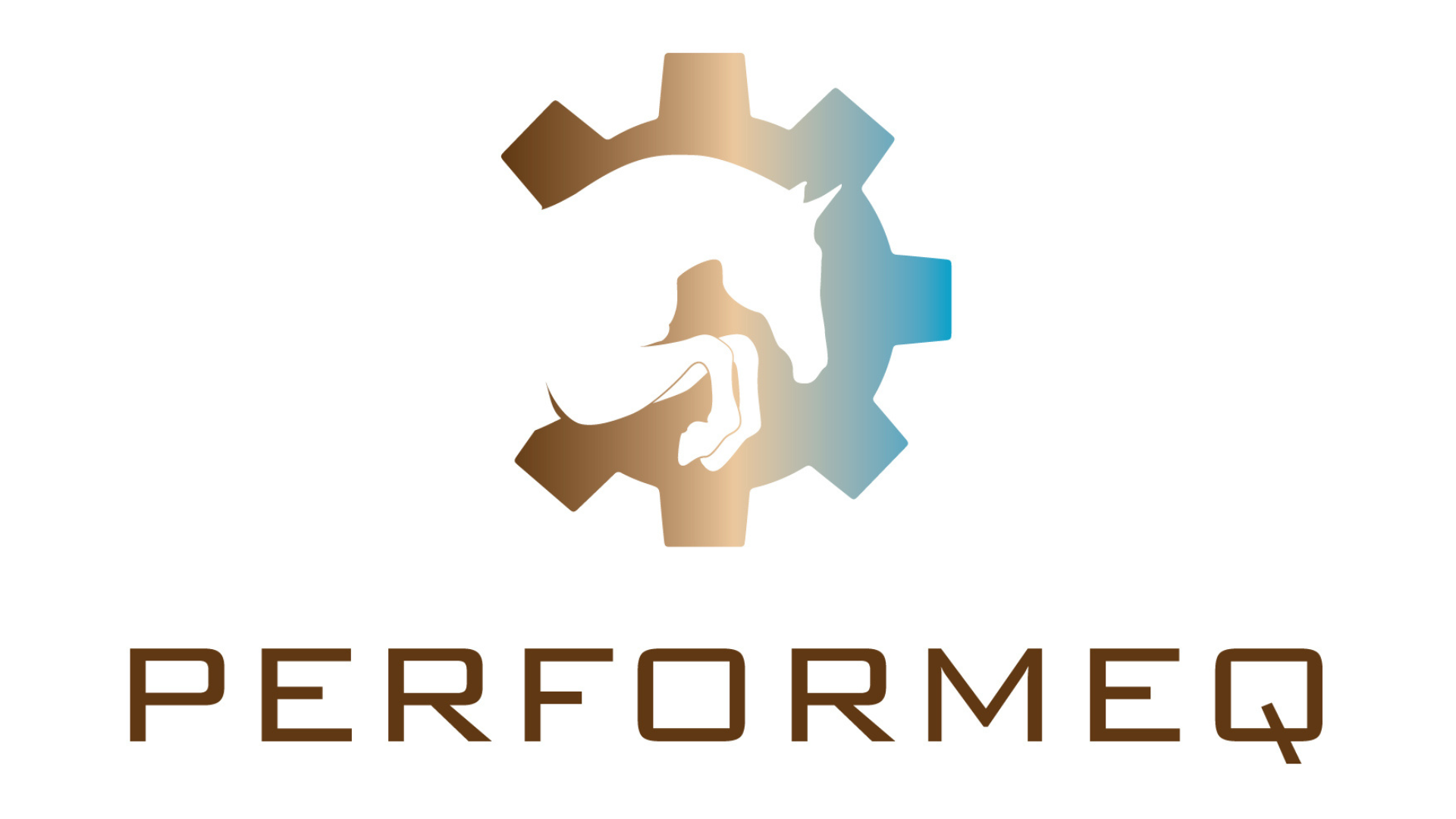 PerformEq logo showing a hand and horse head inside a gear in bronze and blue