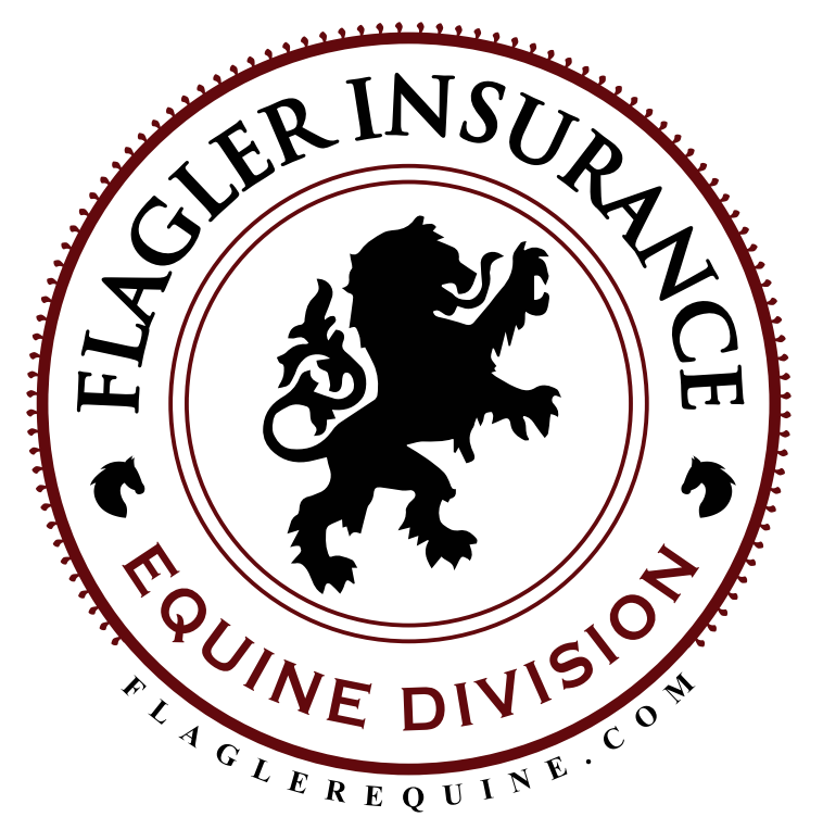 Flagler Insurance Equine Division circular seal with a black rampant lion crest