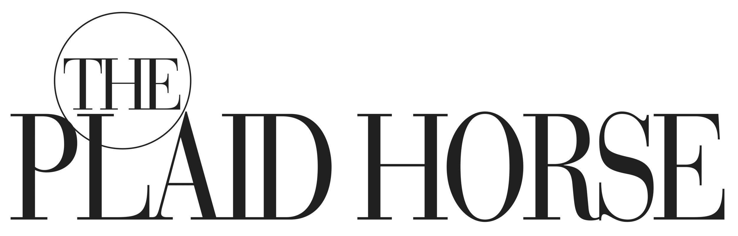 The Plaid Horse wordmark in black serif capitals with a circle behind the word The