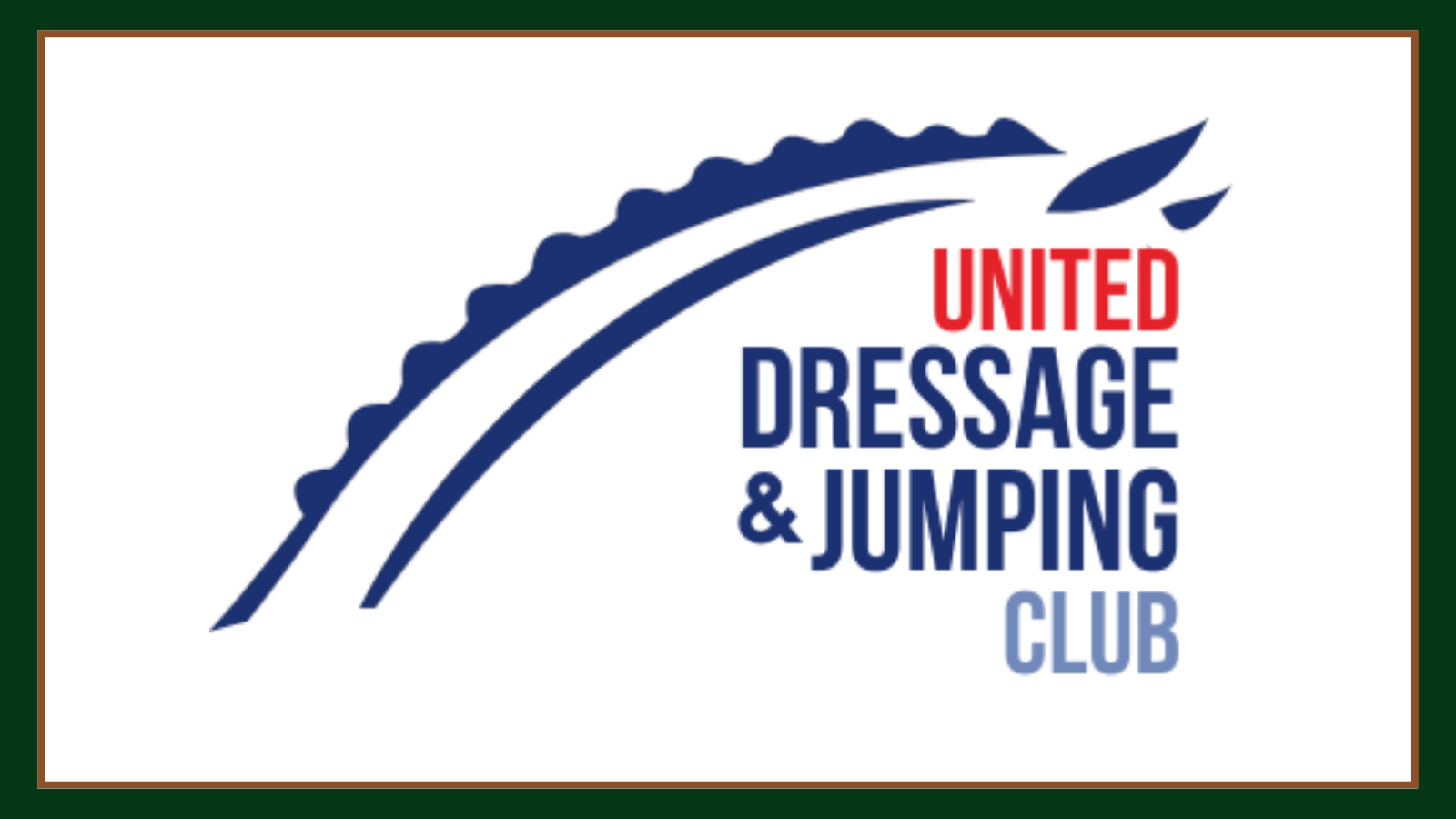 United Dressage and Jumping Club logo with a navy horse and rider arc
