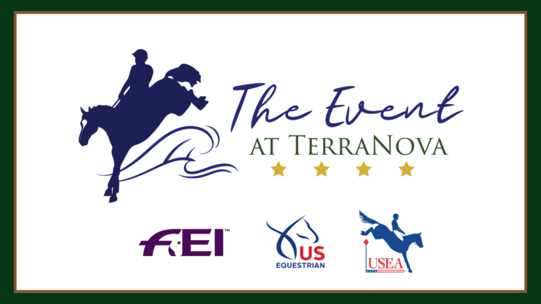 The Event at TerraNova logo with a navy cross-country horse and four gold stars