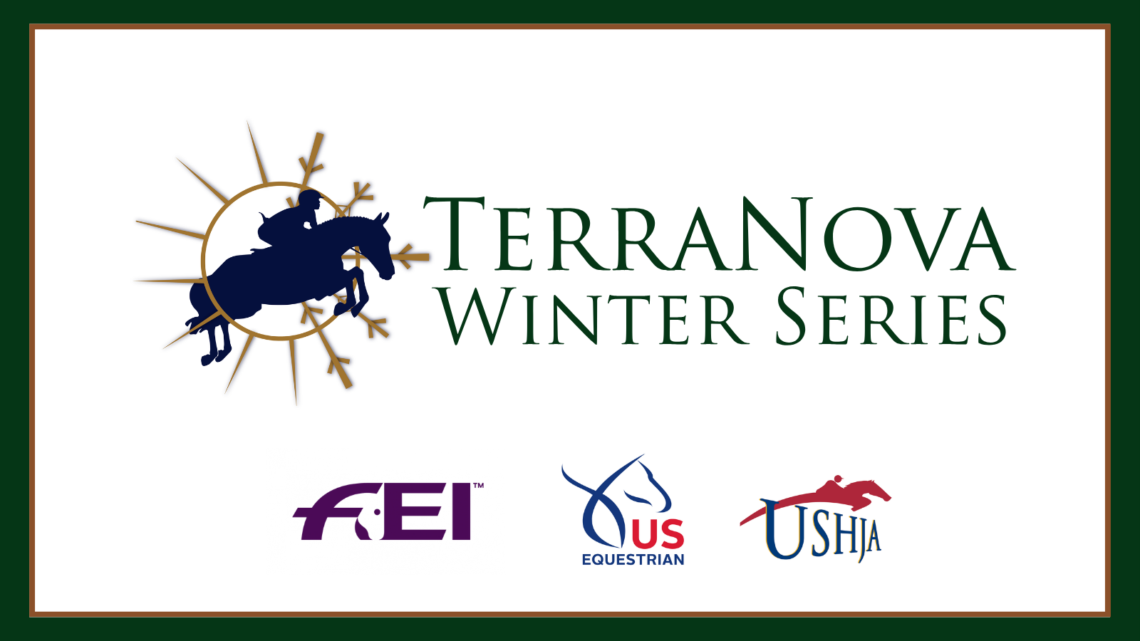 TerraNova Winter Series logo with a navy jumping horse inside a gold sun mark