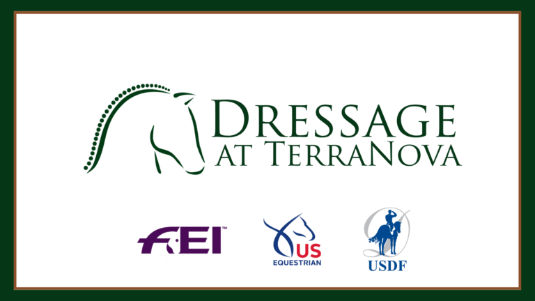 Dressage at TerraNova logo in green with FEI, US Equestrian and USDF marks below