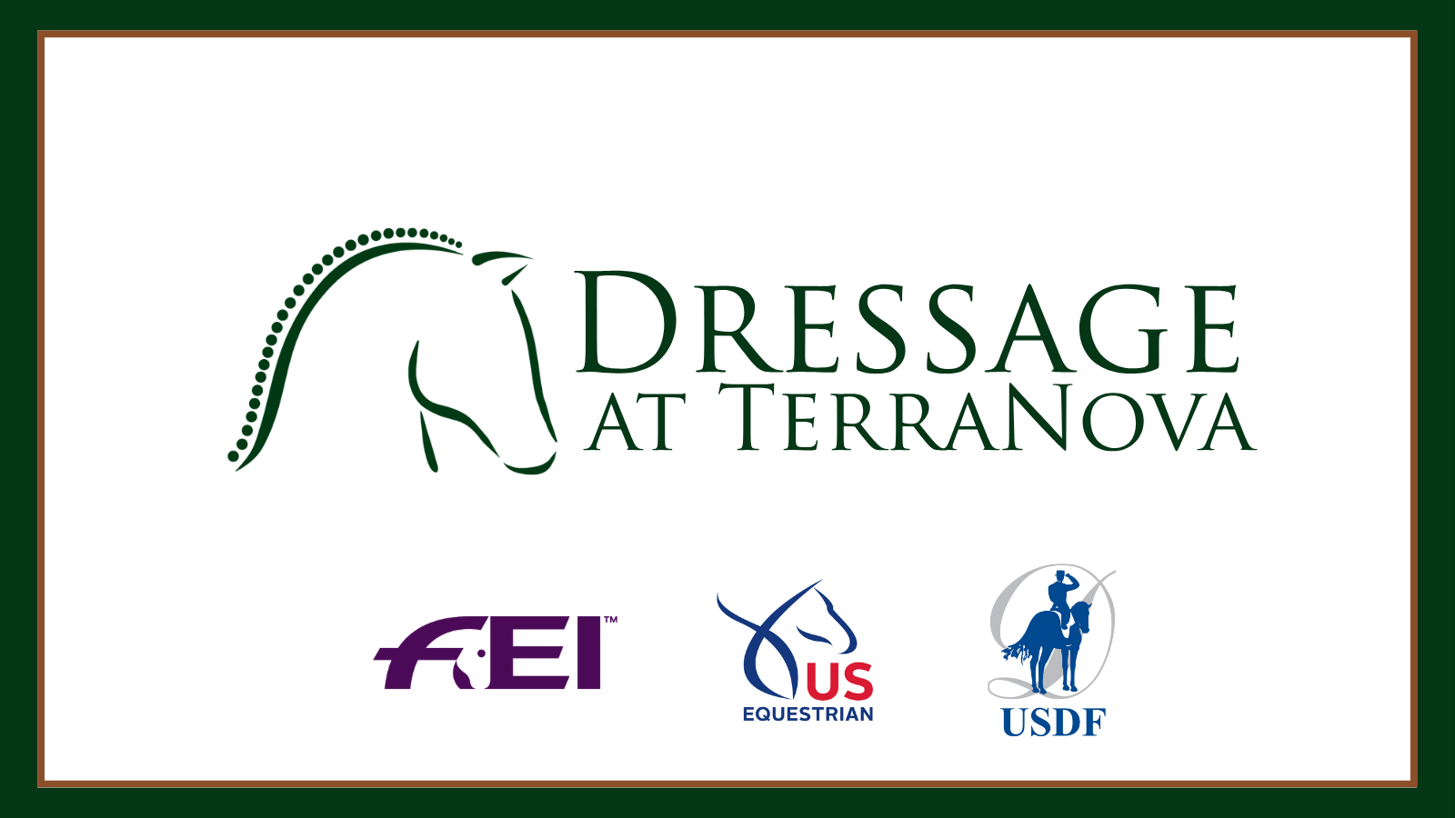 Dressage at TerraNova logo in green with FEI, US Equestrian and USDF marks below